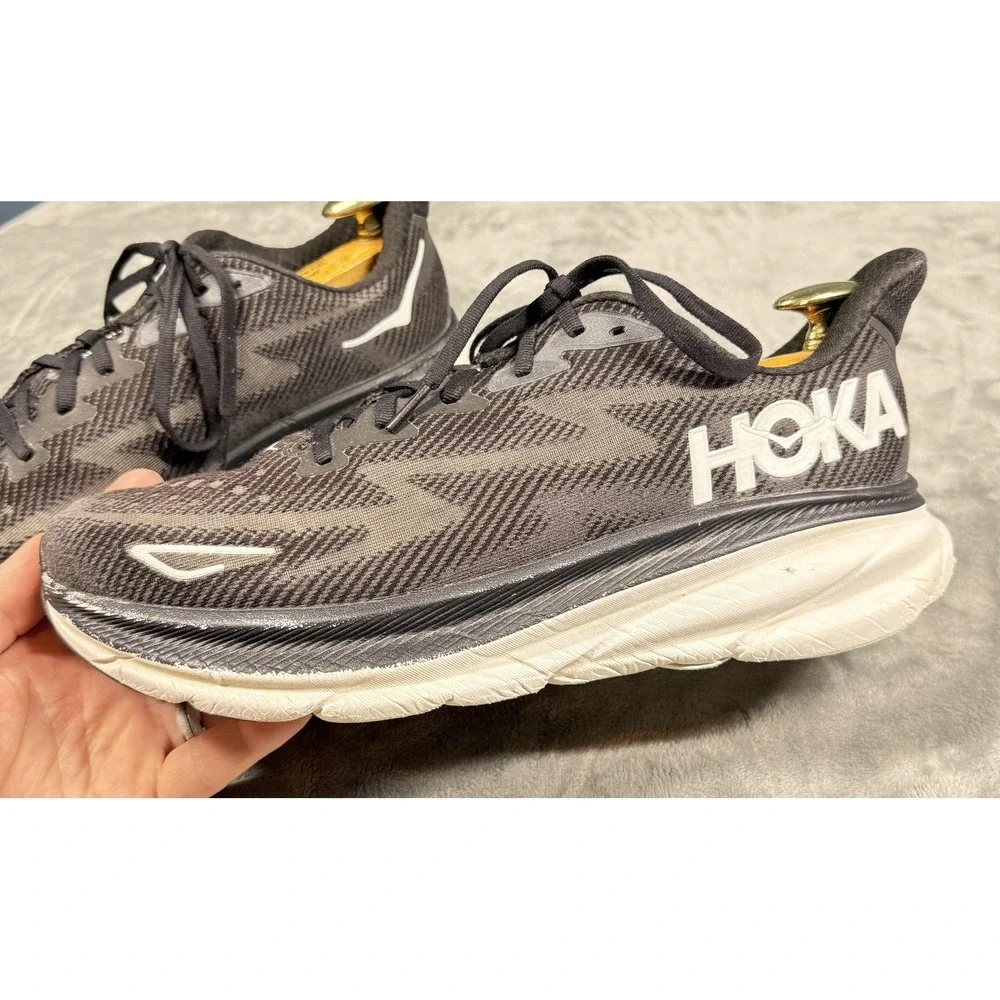 Hoka One One Clifton 9 Shoes Womens Size 12 Black‎ Running Sneakers 1127896